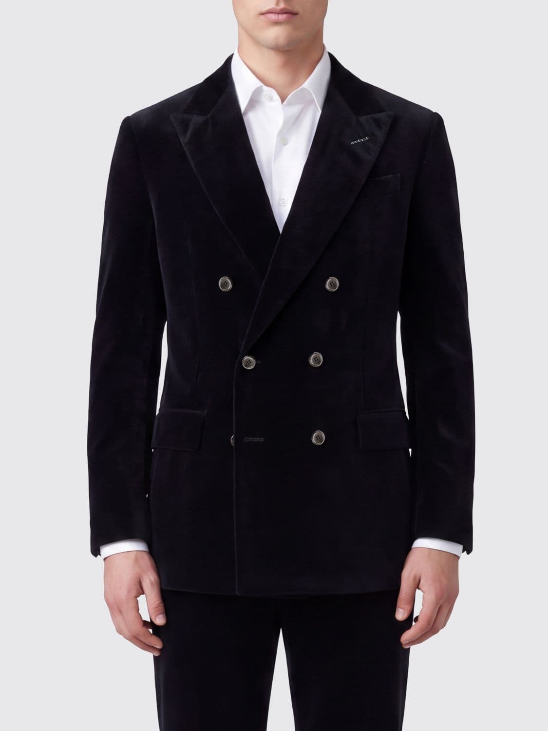 Tom Ford Double-Breasted Cotton Velvet Blazer with Peak Lapels