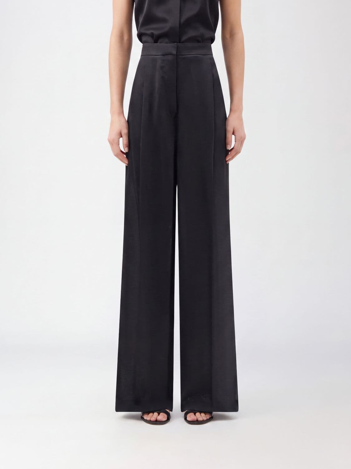 Tom Ford High-Waisted Wide-Leg Wool Tailored Trousers with Pleats
