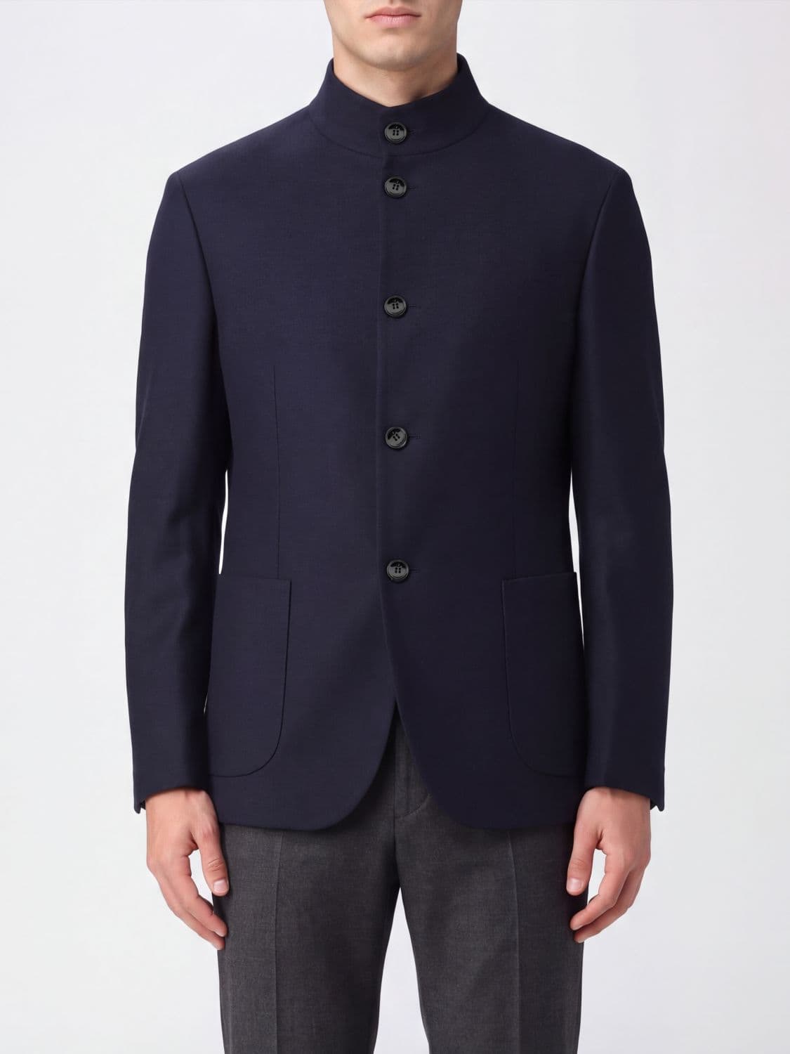 Giorgio Armani Slim Fit Single-Breasted Virgin Wool Blazer with High Collar