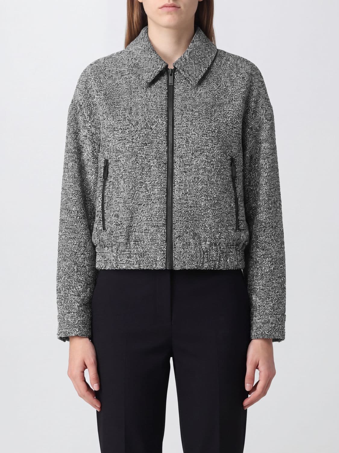 Michael Kors Cotton-Blend Tweed Bomber Jacket with Classic Collar and Zip