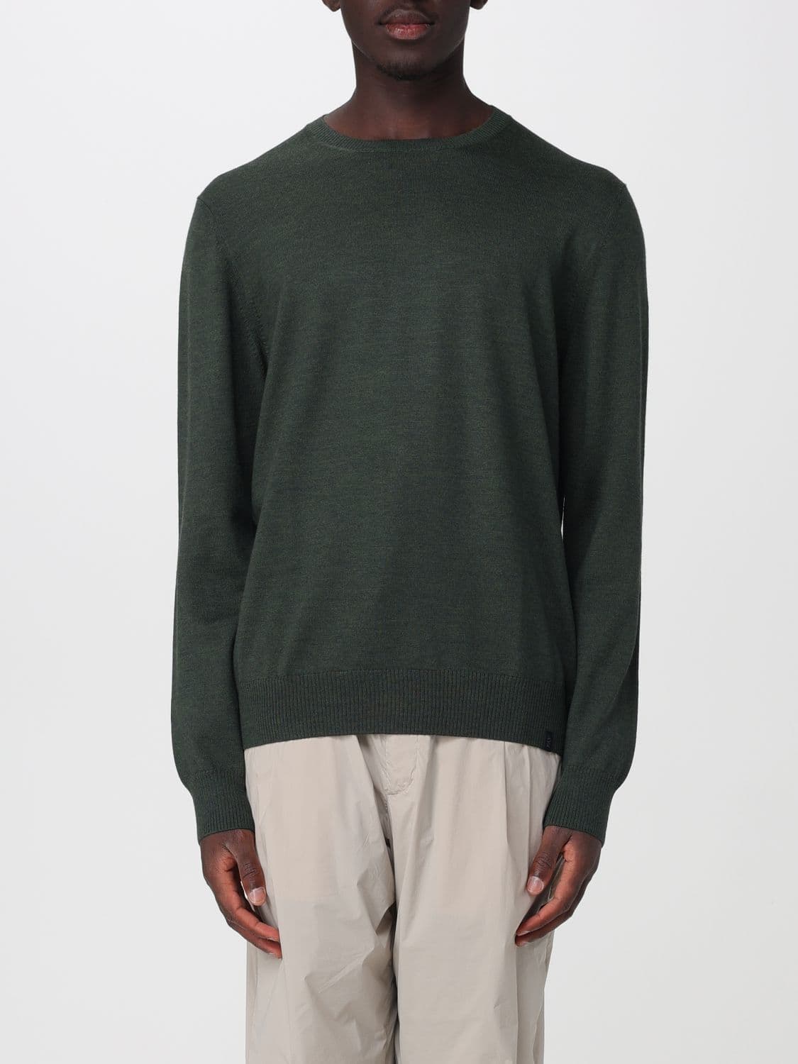 Fay Pure Merino Wool Crewneck Jumper with Ribbed Trims