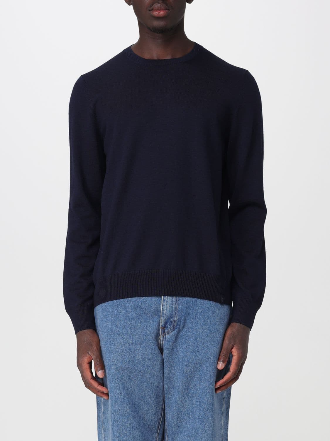 Fay Pure Merino Wool Crewneck Jumper with Ribbed Trims