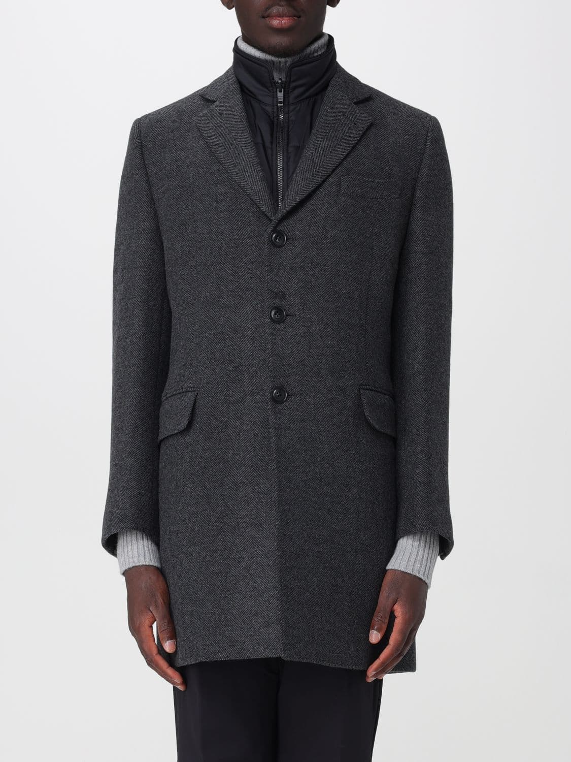 Fay Short Wool-Blend Coat with Quilted and Removable Inner Vest