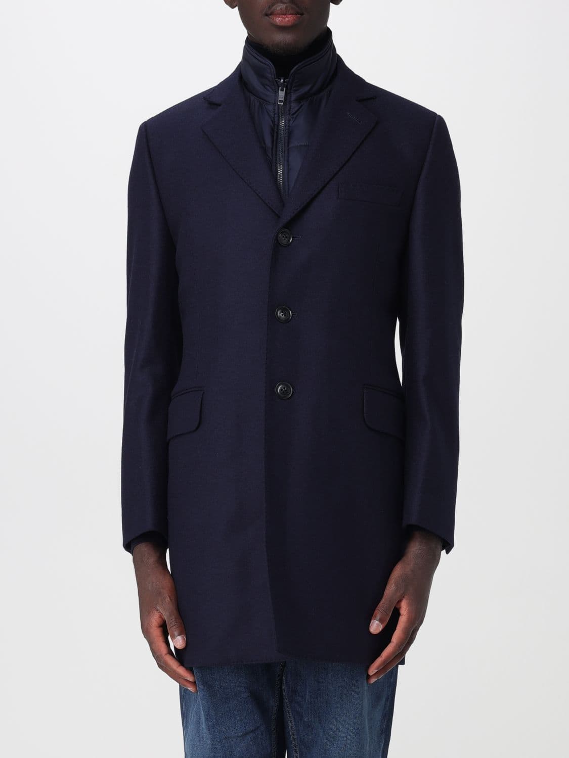 Fay Short Wool-Blend Coat with Quilted and Removable Inner Vest