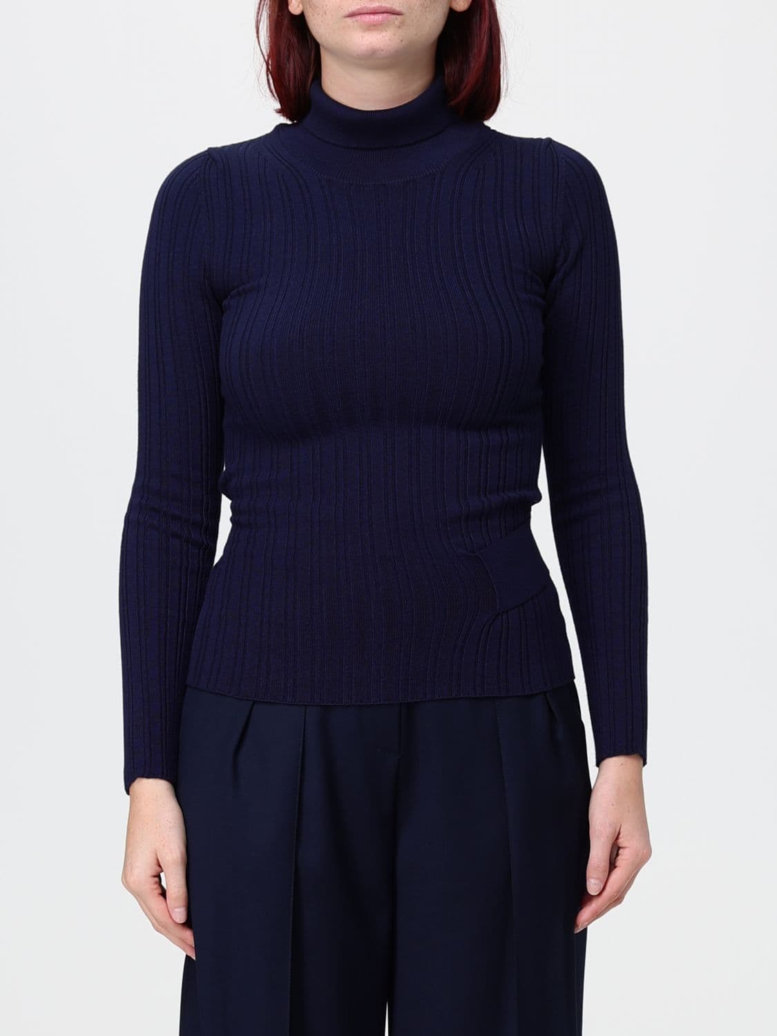 Simona Corsellini Slim Fit Cotton Turtleneck with Tie-Waist Belt