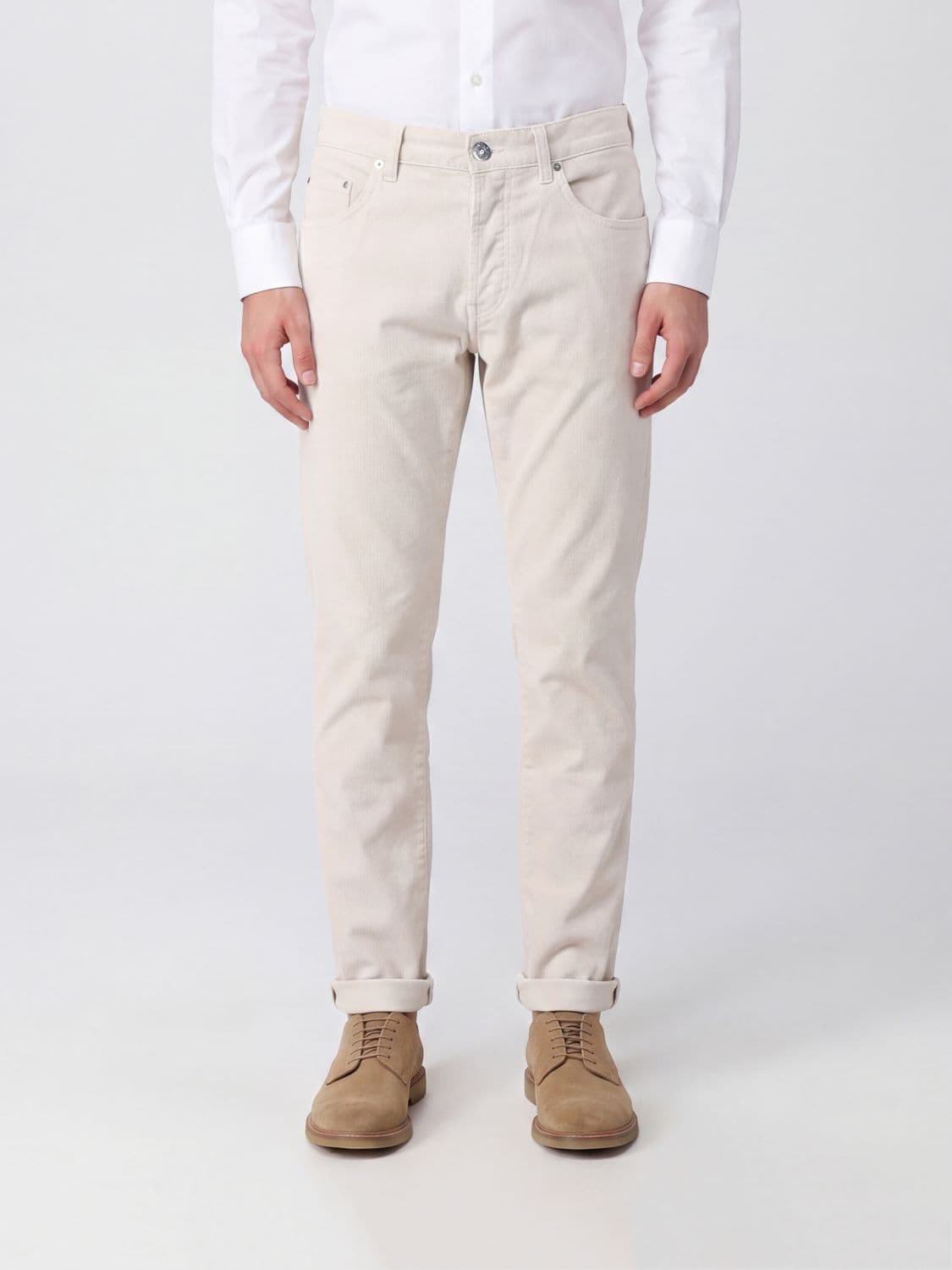 Dondup Mid-Rise Slim Fit Corduroy Trousers with Turn-Up Cuffs