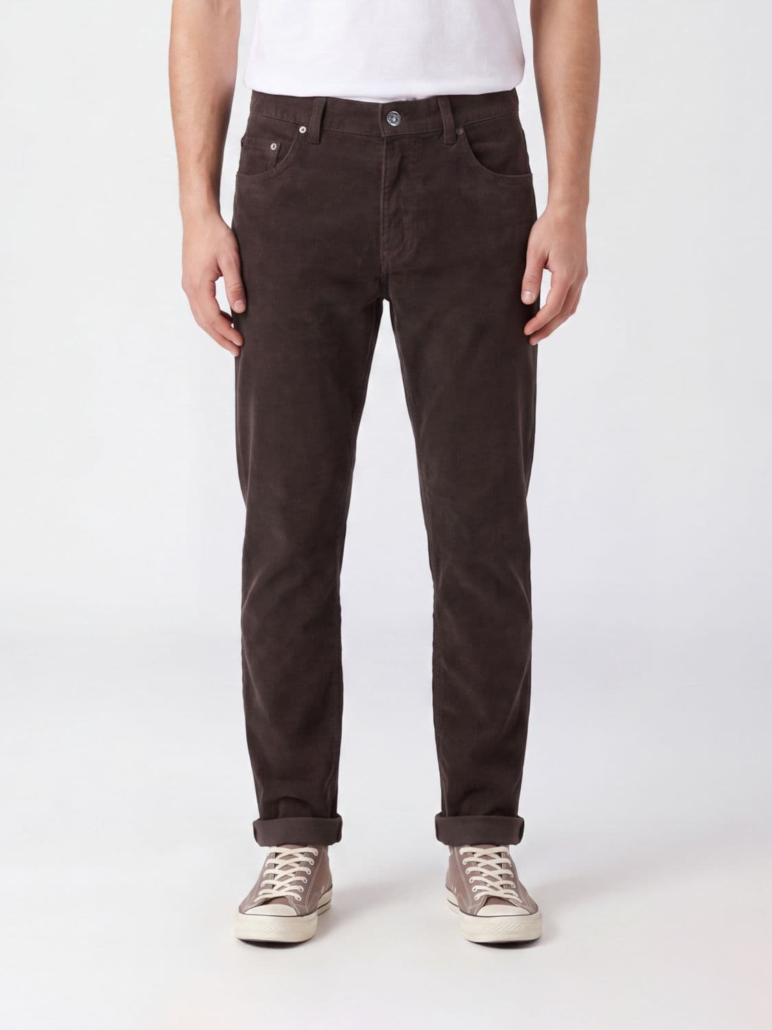 Dondup Mid-Rise Slim Fit Corduroy Trousers with Turn-Up Cuffs