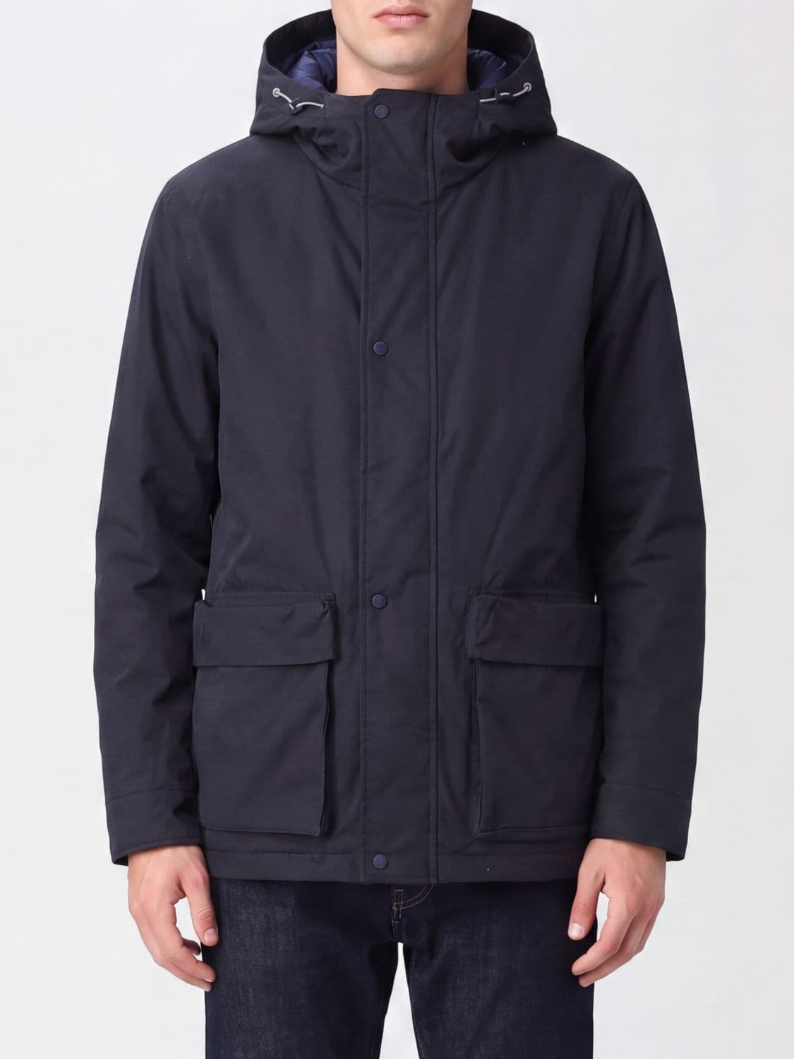 Herno Short Parka in Cotton Blend with Hood and Patch Pockets