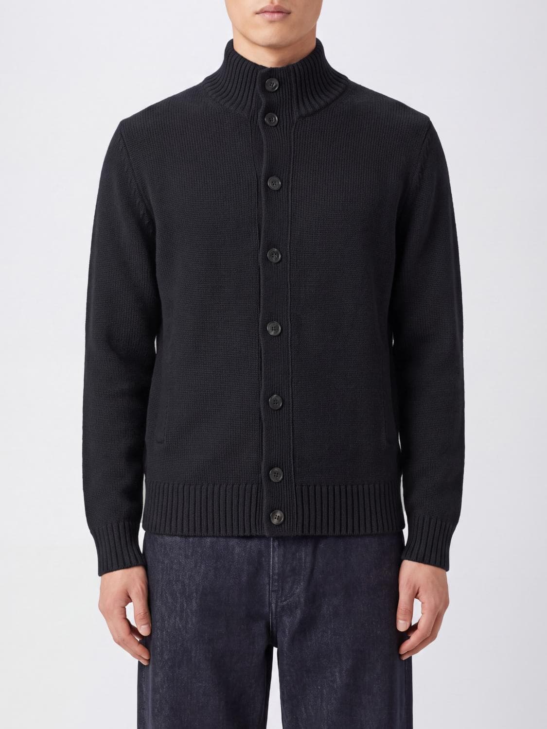 Zanone Virgin Wool Turtleneck Cardigan with Ribbed Trims