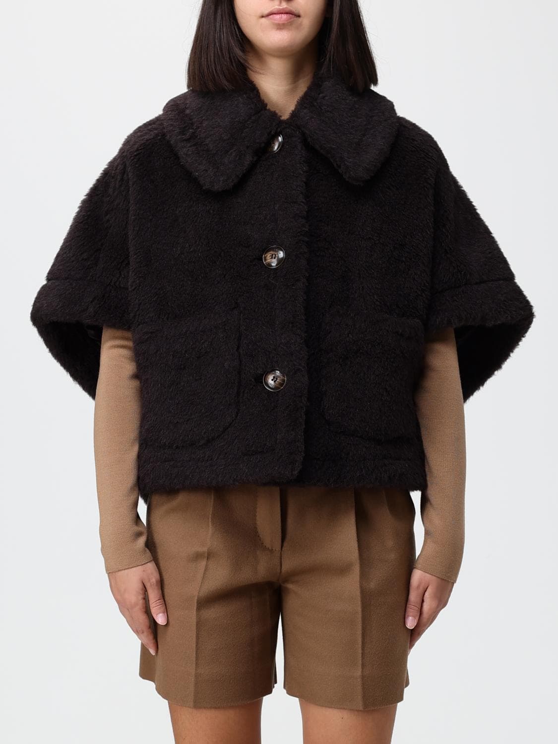 Max Mara Alpaca and Wool Teddy Jacket on Silk Base with Kimono Sleeves