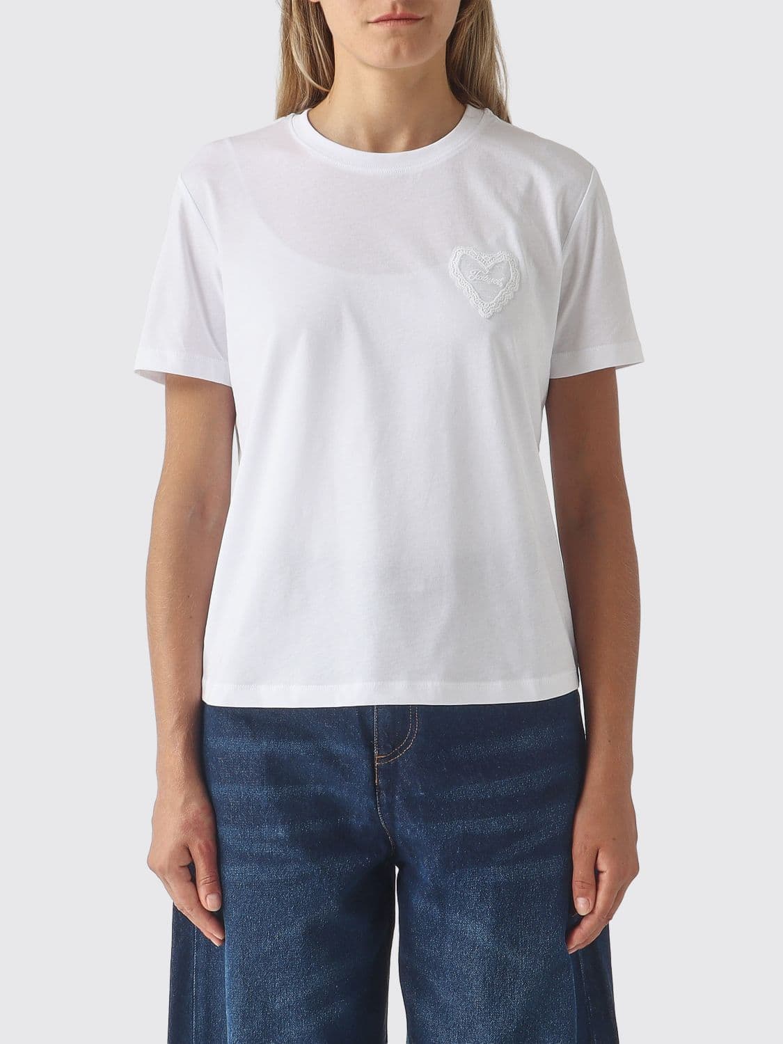Twinset Cotton Crewneck T-Shirt with Short Sleeves and Tone-on-Tone Logo