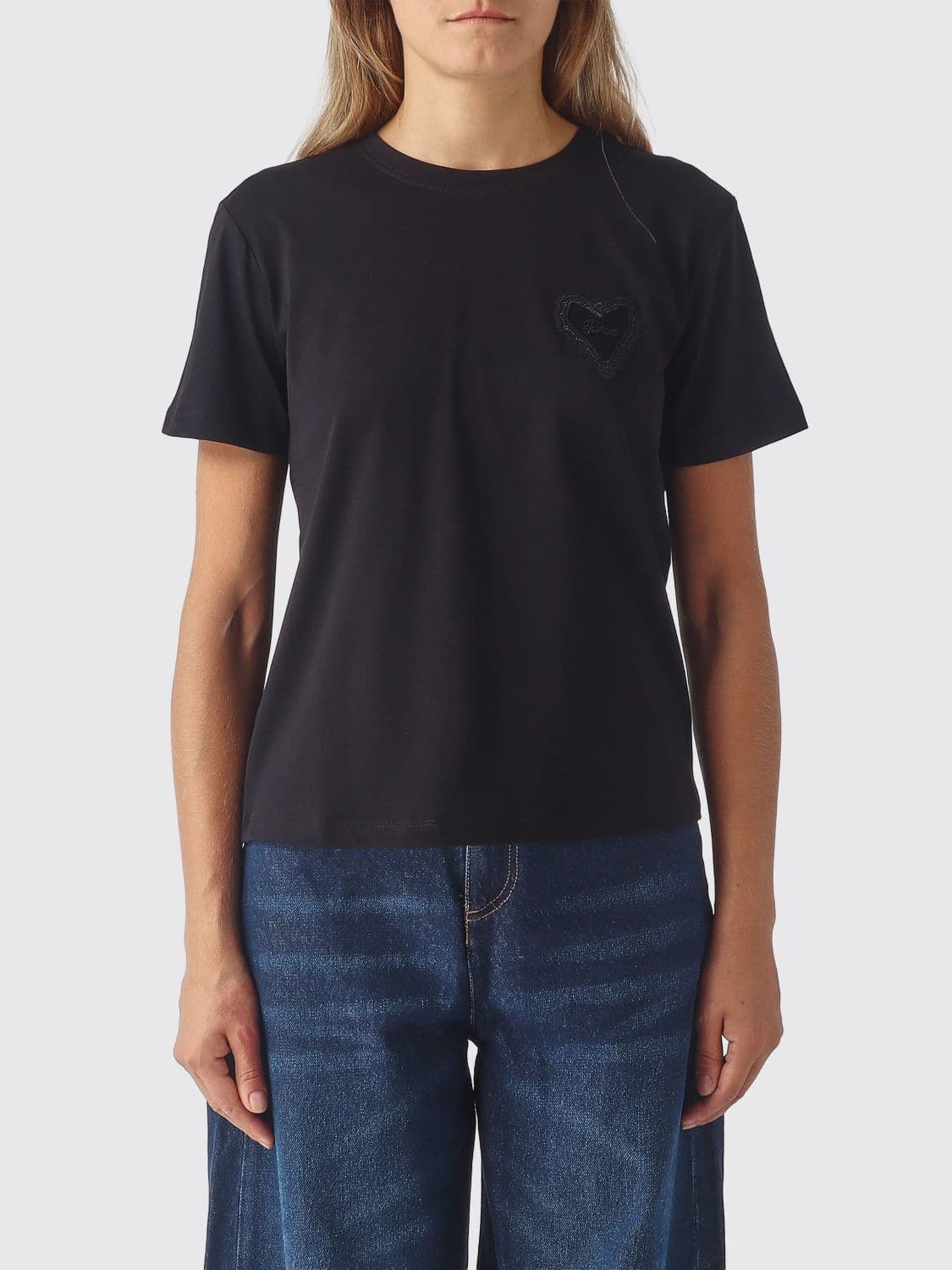 Twinset Cotton Crewneck T-Shirt with Short Sleeves and Tone-on-Tone Logo