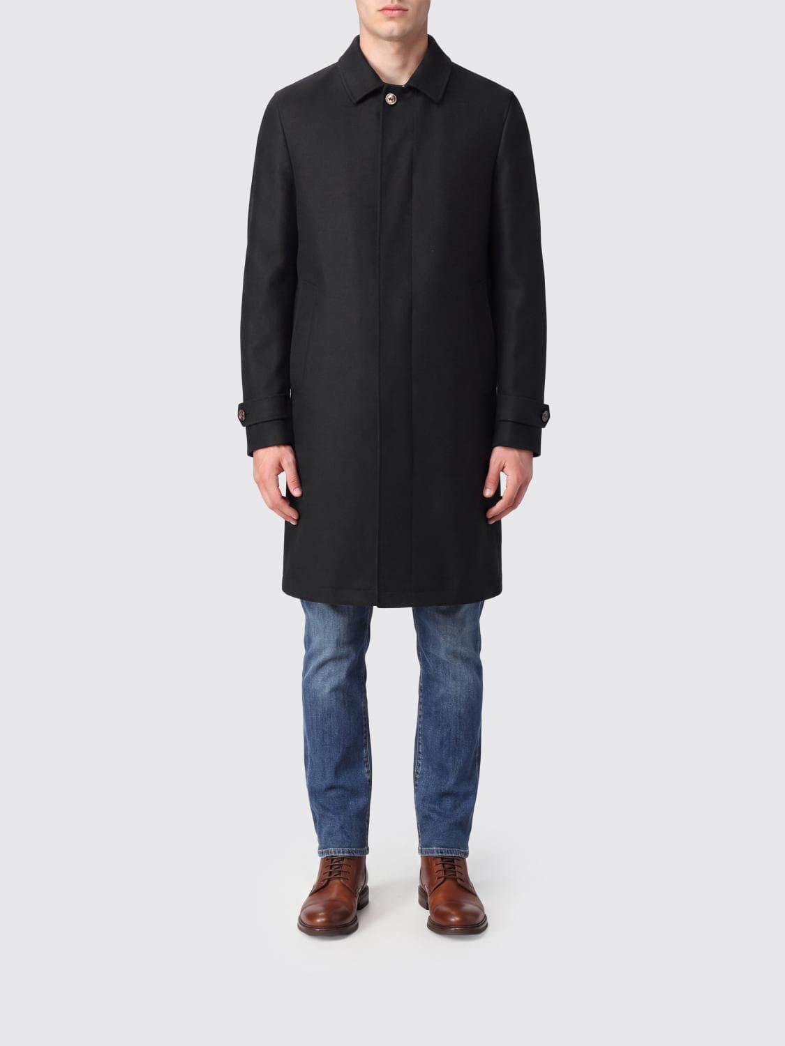 Tagliatore Alton Long Coat in Pure Virgin Wool with Single-Button Closure