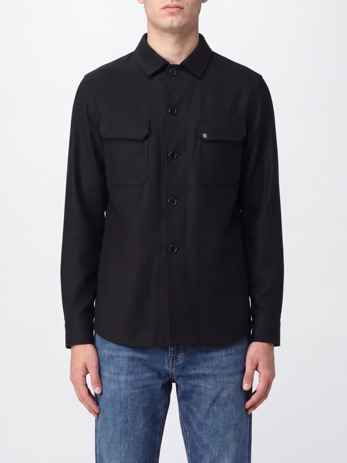 Tagliatore Pure Virgin Wool Shirt Jacket with Flap Pockets and Curved Hem