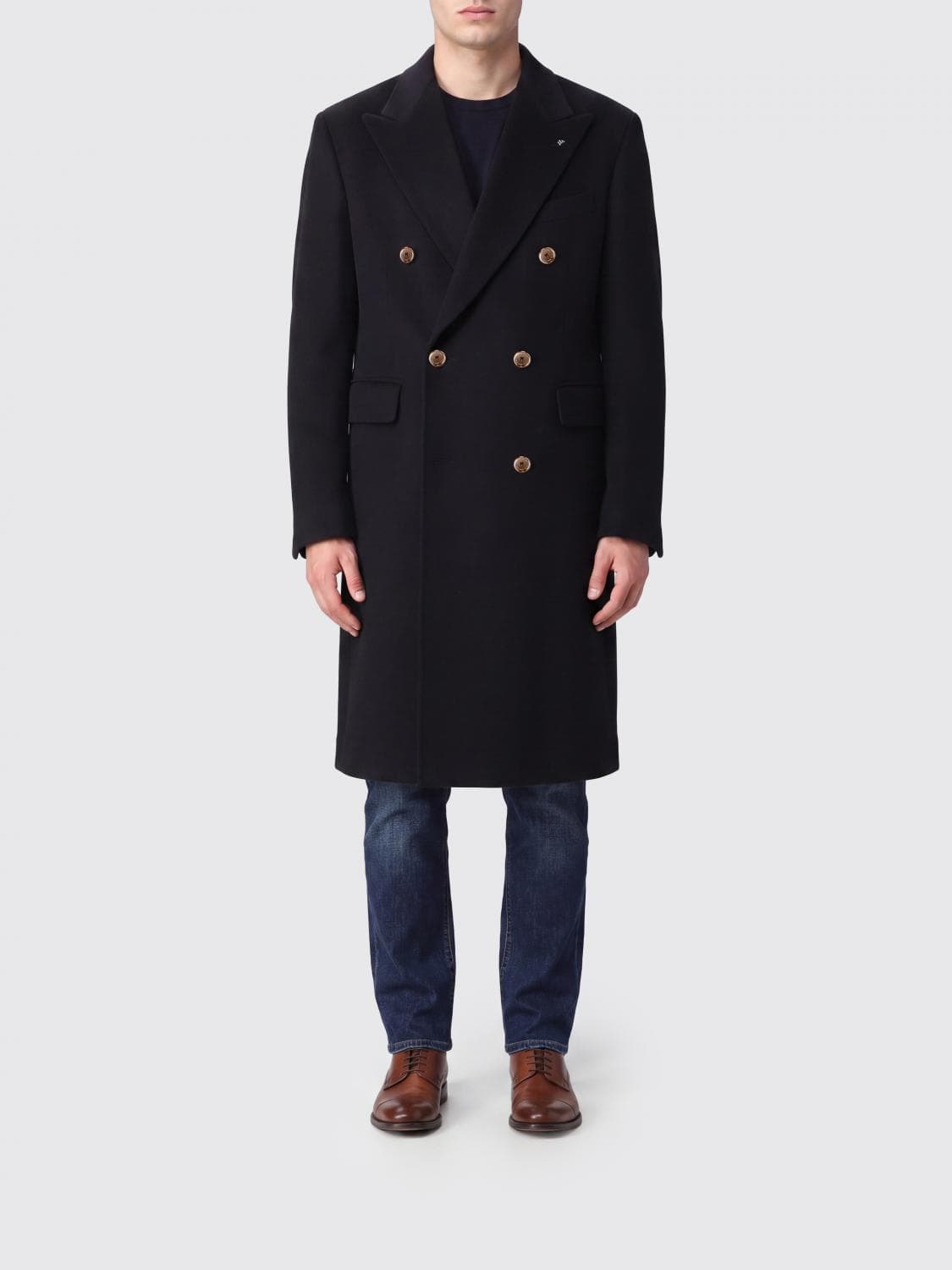 Tagliatore Double-Breasted Long Coat in Wool and Cashmere with Metal Buttons