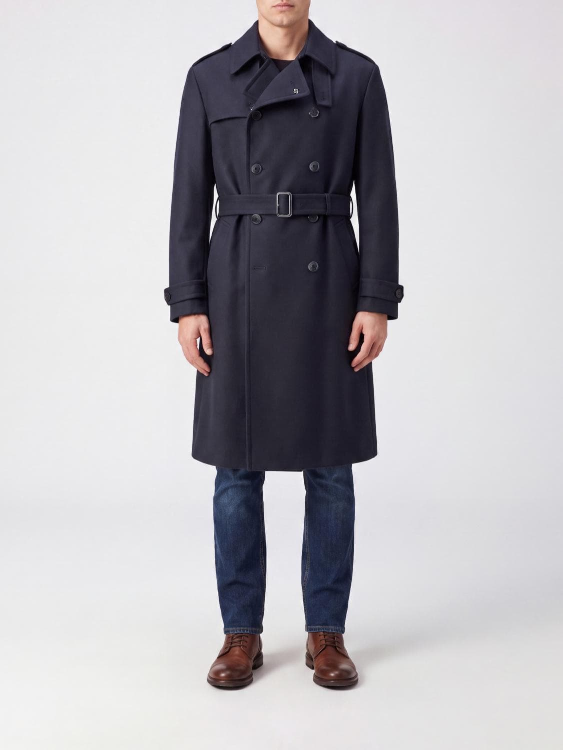 Tagliatore Double-Breasted Virgin Wool Trench Coat with Adjustable Belt