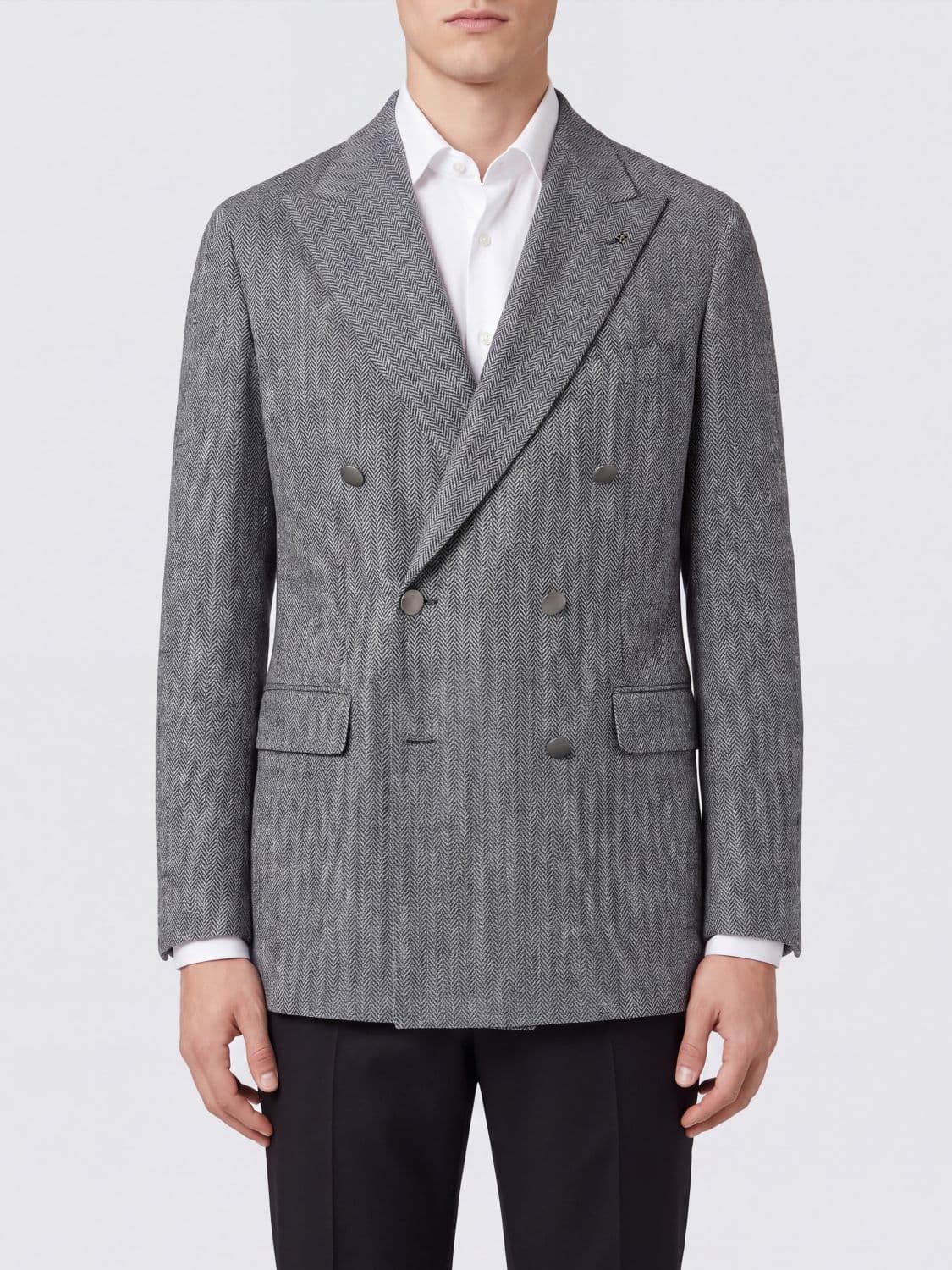 Tagliatore Double-Breasted Virgin Wool and Cashmere Blazer with Peak Lapels