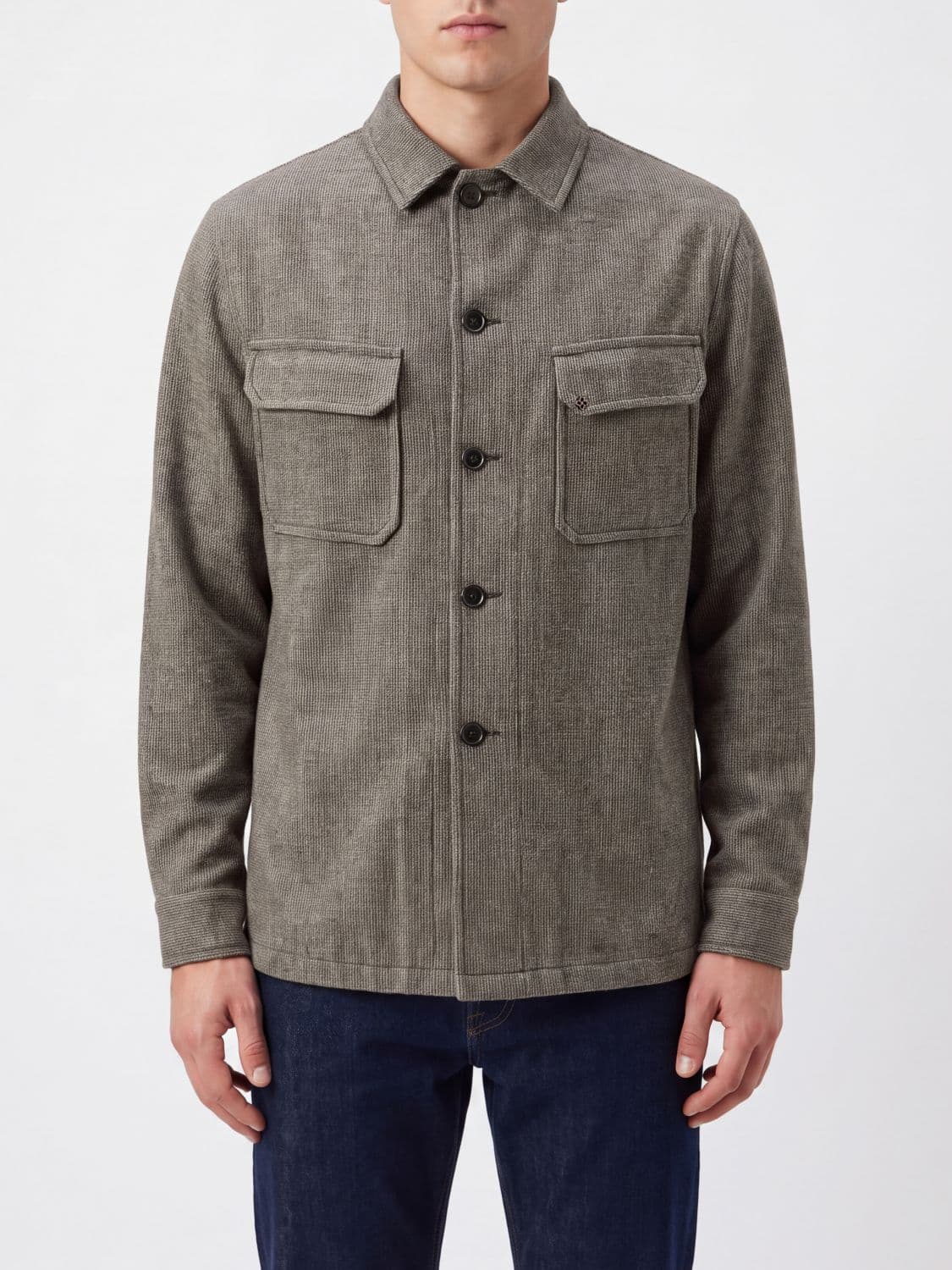 Tagliatore Virgin Wool Shirt Jacket with Flap Pockets and Curved Hem