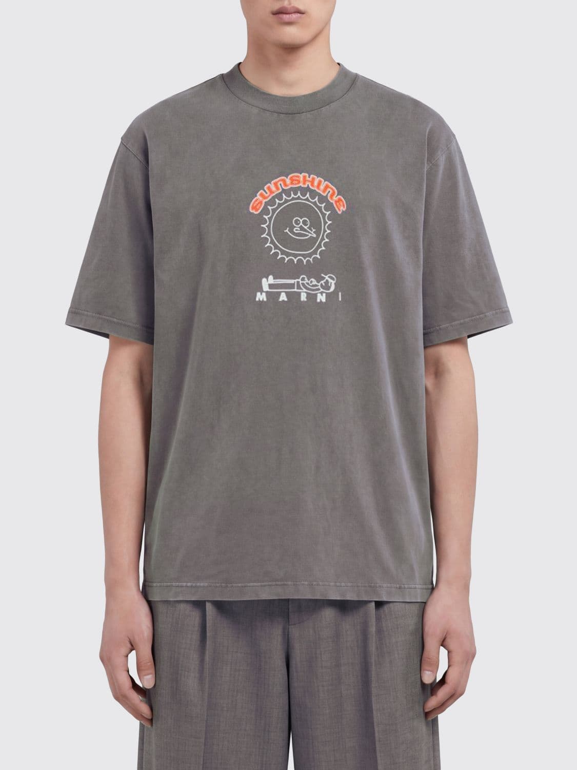 Marni Cotton Crew-Neck T-Shirt with Contrast Logo and Dropped Shoulders
