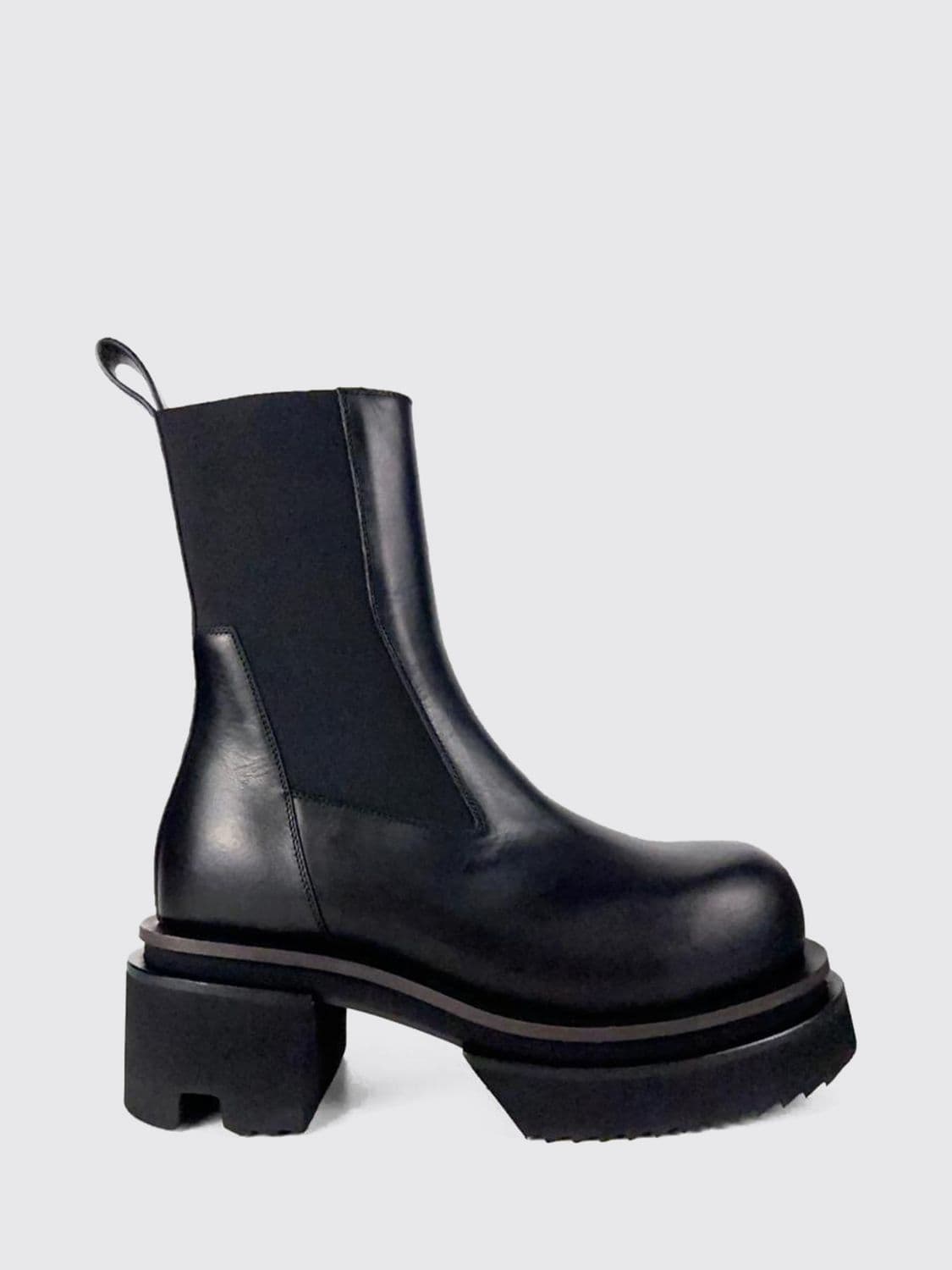 Rick Owens Calfskin Chelsea Boots with Chunky Sole and Round Toe