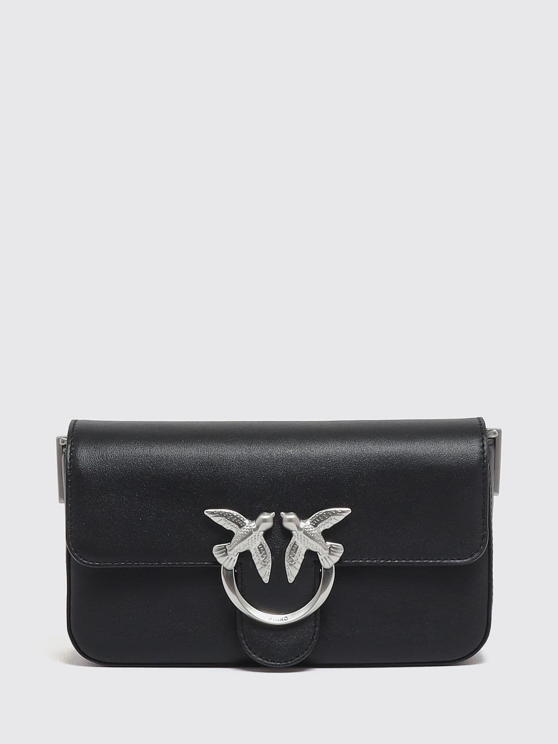 Pinko Love Birds Leather Mini Crossbody Bag with Metal Chain