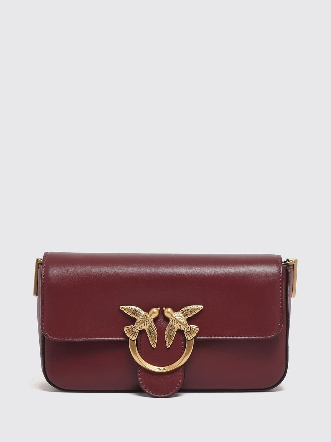 Pinko Love Birds Leather Mini Crossbody Bag with Metal Chain