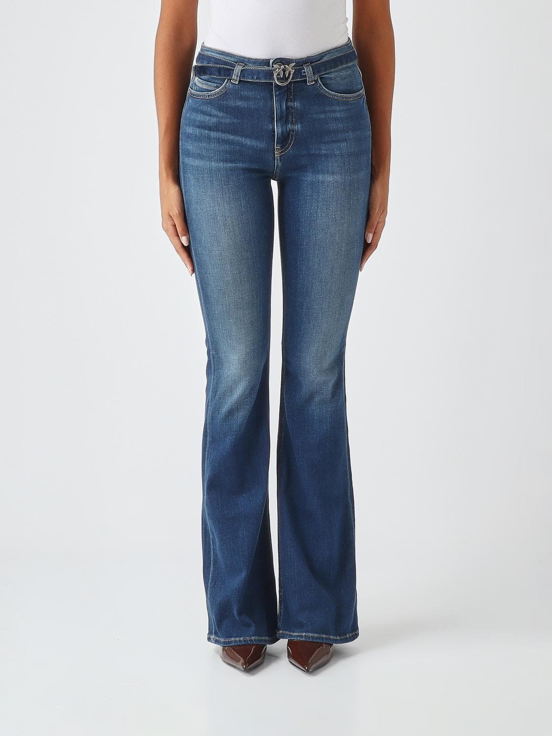Pinko Flora High-Waisted Slim Flared Jeans in Cotton Denim