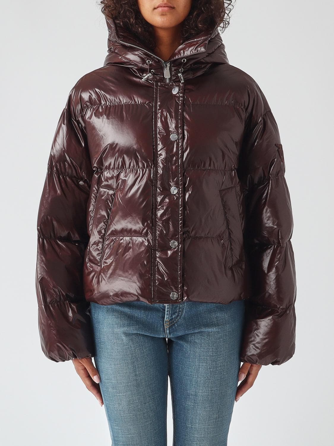 Pinko Impasto Short Quilted Nylon Puffer Jacket with Hood