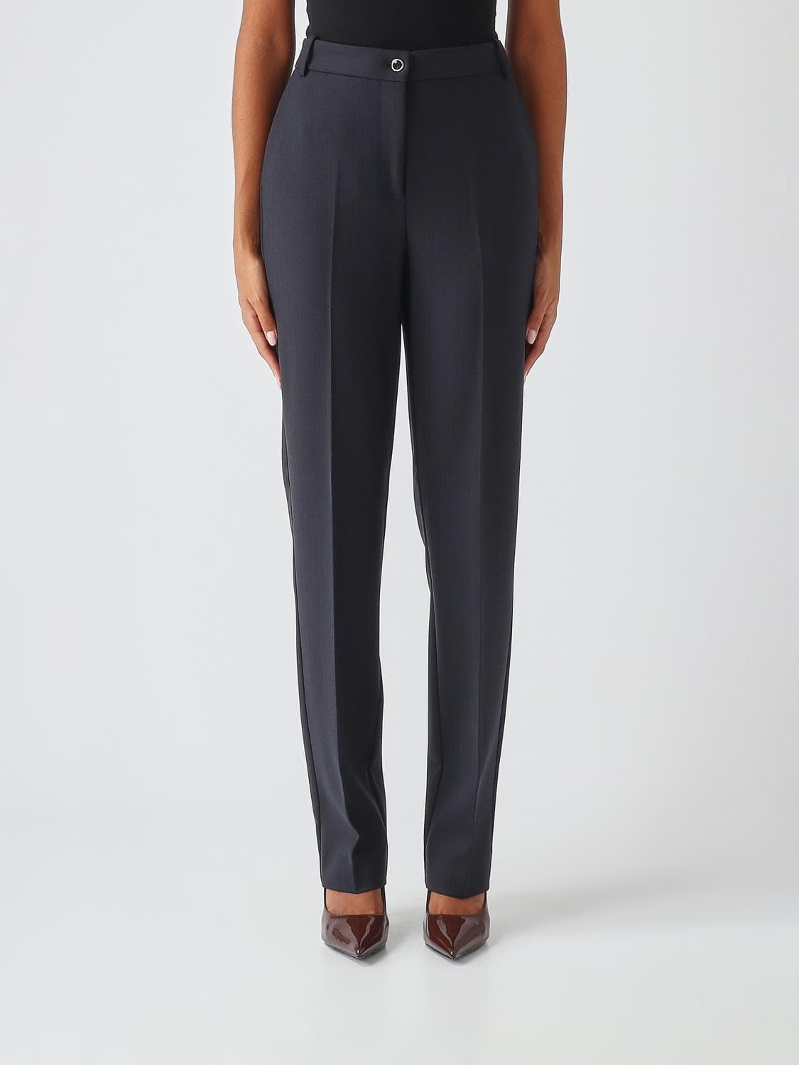 Pinko High-Waisted Straight-Leg Trousers in Wool Blend with Logo