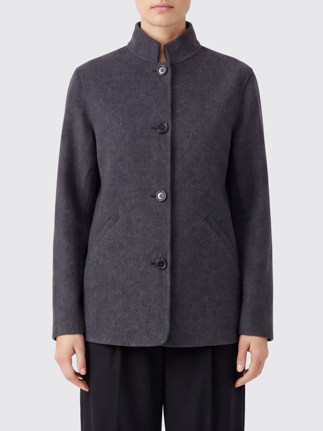 Aspesi Single-Breasted Wool Short Coat with Mandarin Collar