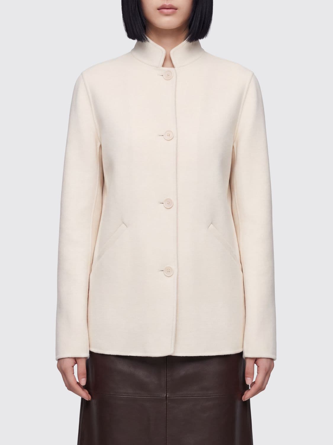 Aspesi Single-Breasted Wool Short Coat with Mandarin Collar