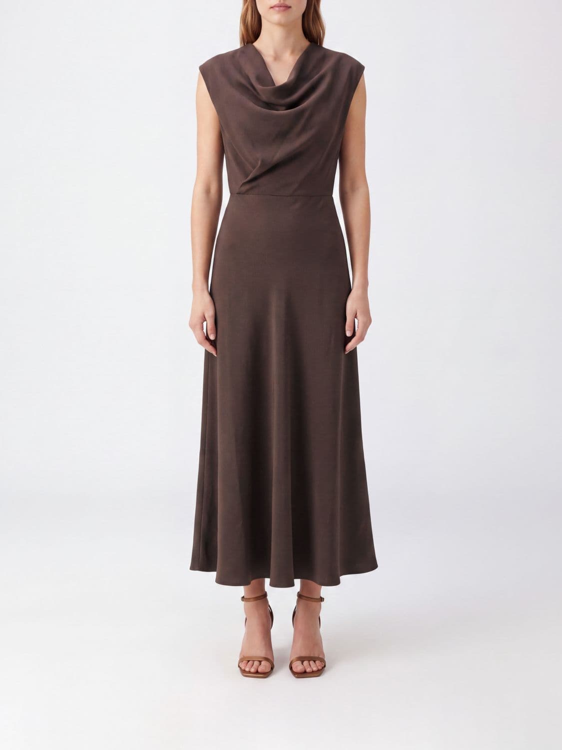 Brunello Cucinelli Sleeveless Flared Midi Dress in Wool-Blend