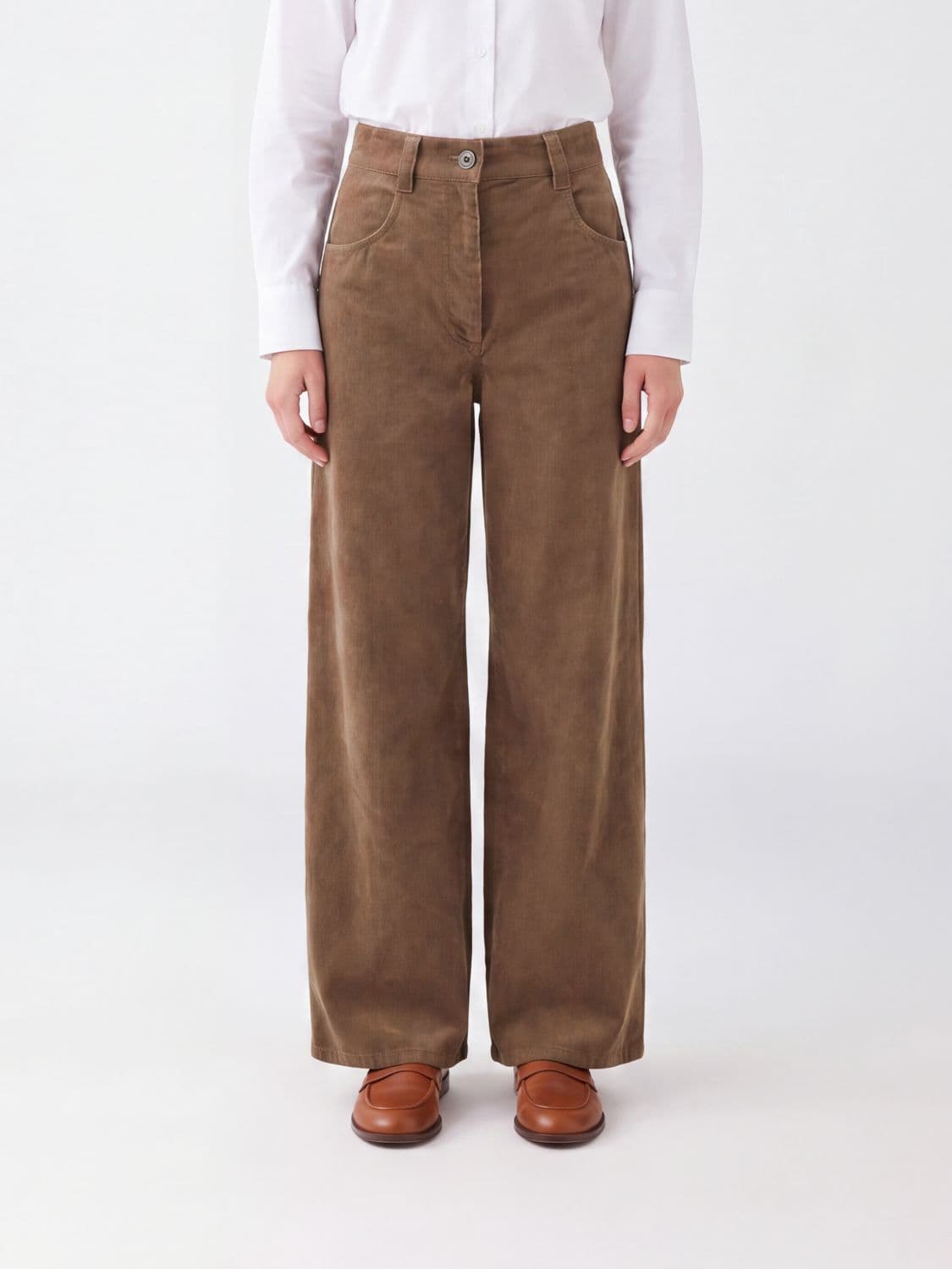 Brunello Cucinelli Wide Leg Velvet Trousers with Monili