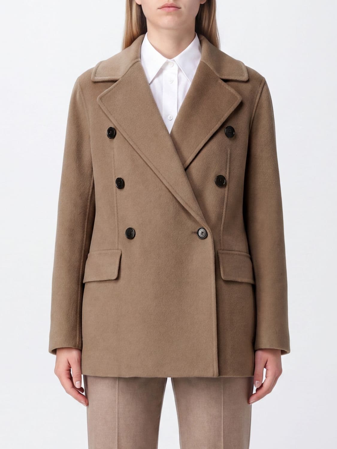 's Max Mara Rita Double-Breasted Short Coat in Pure Virgin Wool with Lapels