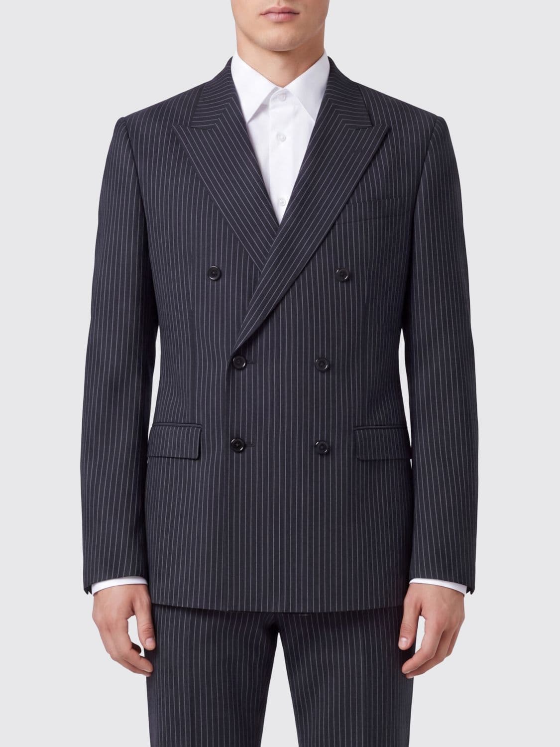 Dolce & Gabbana Pinstriped Double-Breasted Virgin Wool Blazer with Peak Lapels