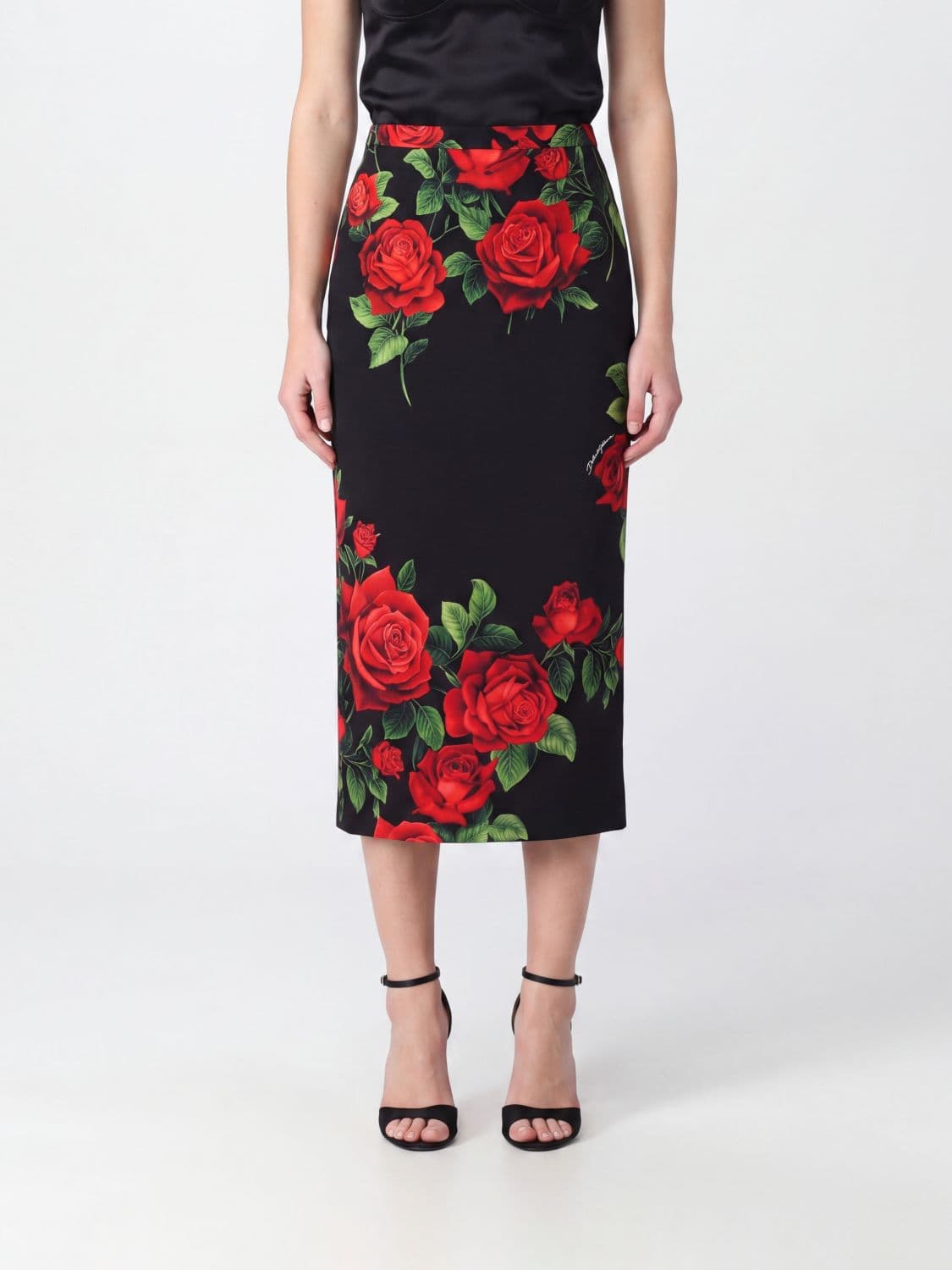Dolce & Gabbana Floral-Print Stretch-Silk Pencil Midi Skirt