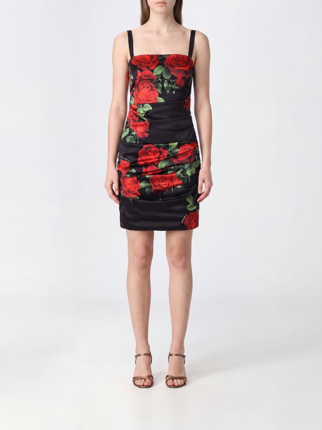 Dolce & Gabbana Floral Print Draped Silk Mini Sheath Dress