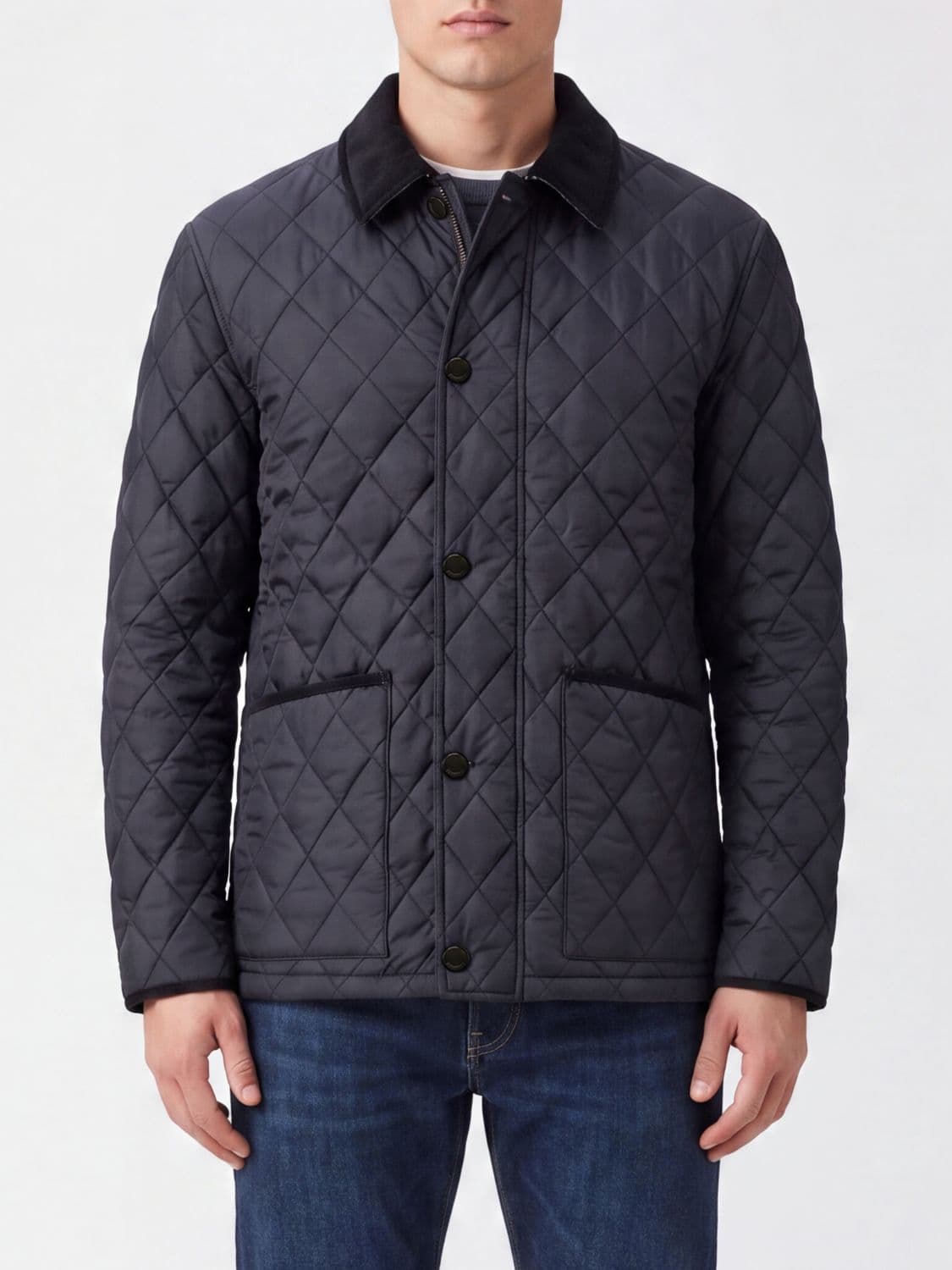Burberry Quilted Nylon Jacket with Velvet Collar and Check Lining · S