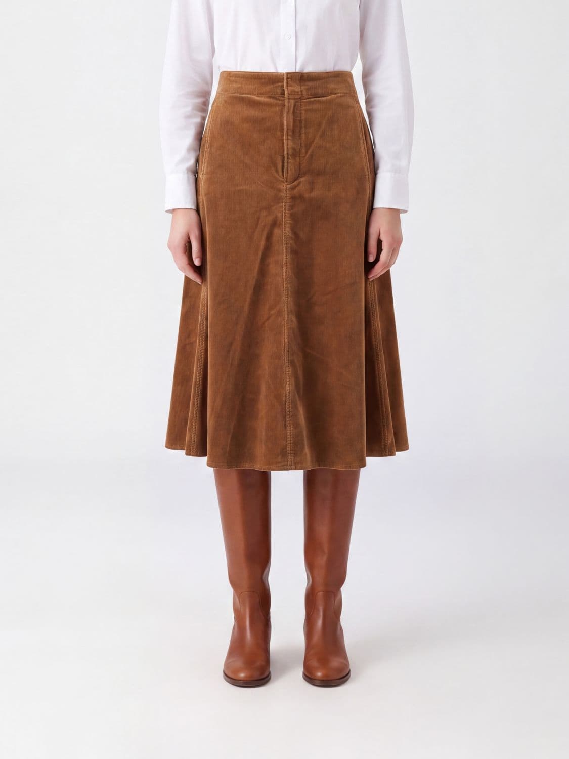 Polo Ralph Lauren High-Waisted Velvet A-Line Midi Skirt