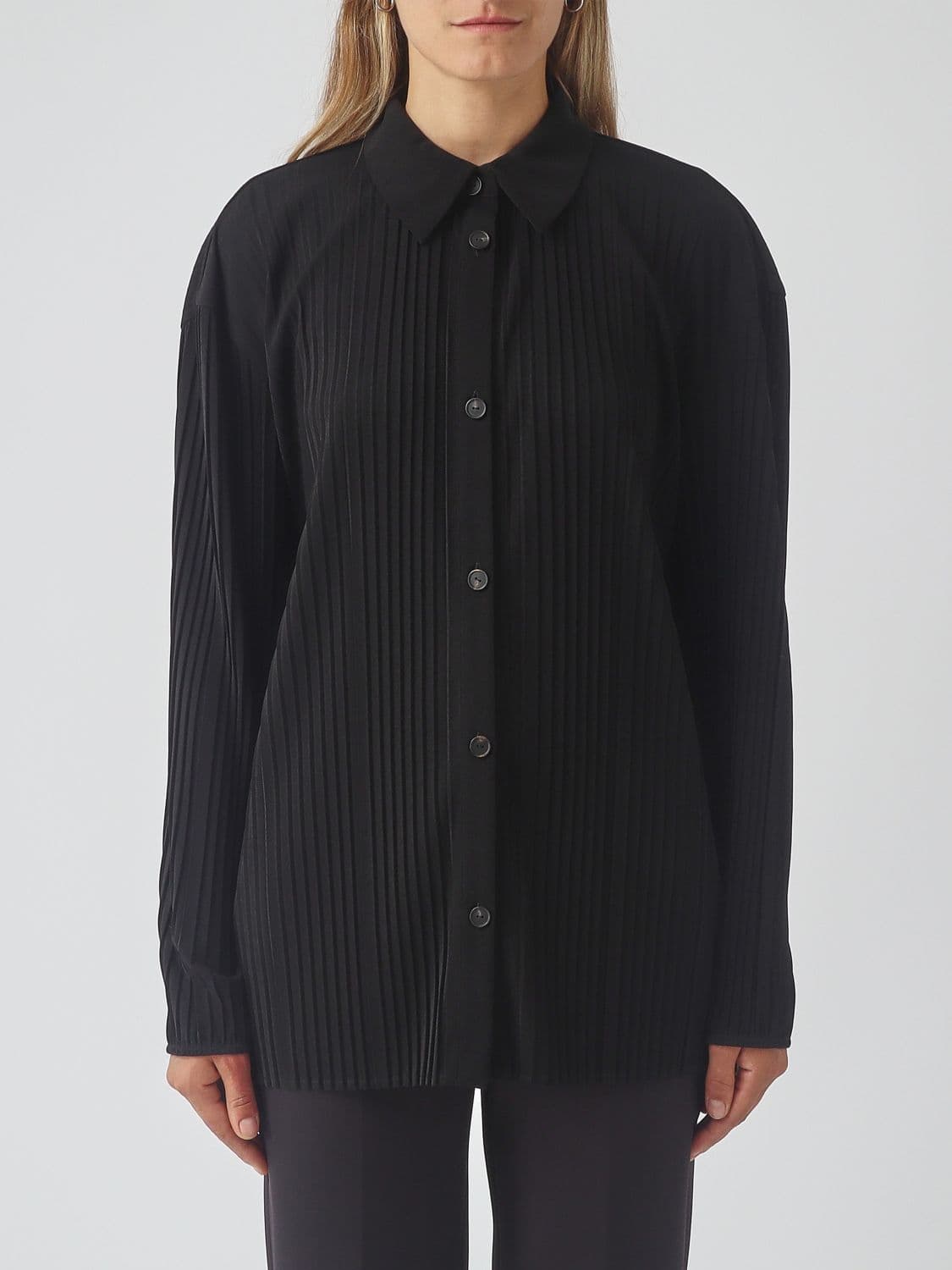 Mm Max Mara Slim Fit Pleated Polyester Crêpe Shirt
