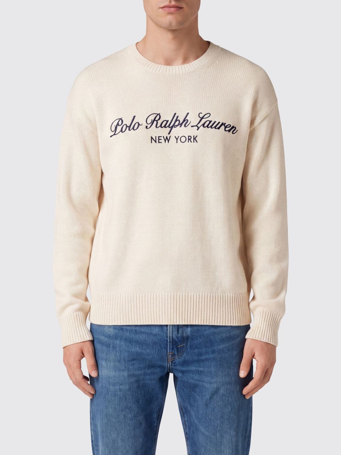 Polo Ralph Lauren Wool and Cotton Blend Jumper with Jacquard Logo