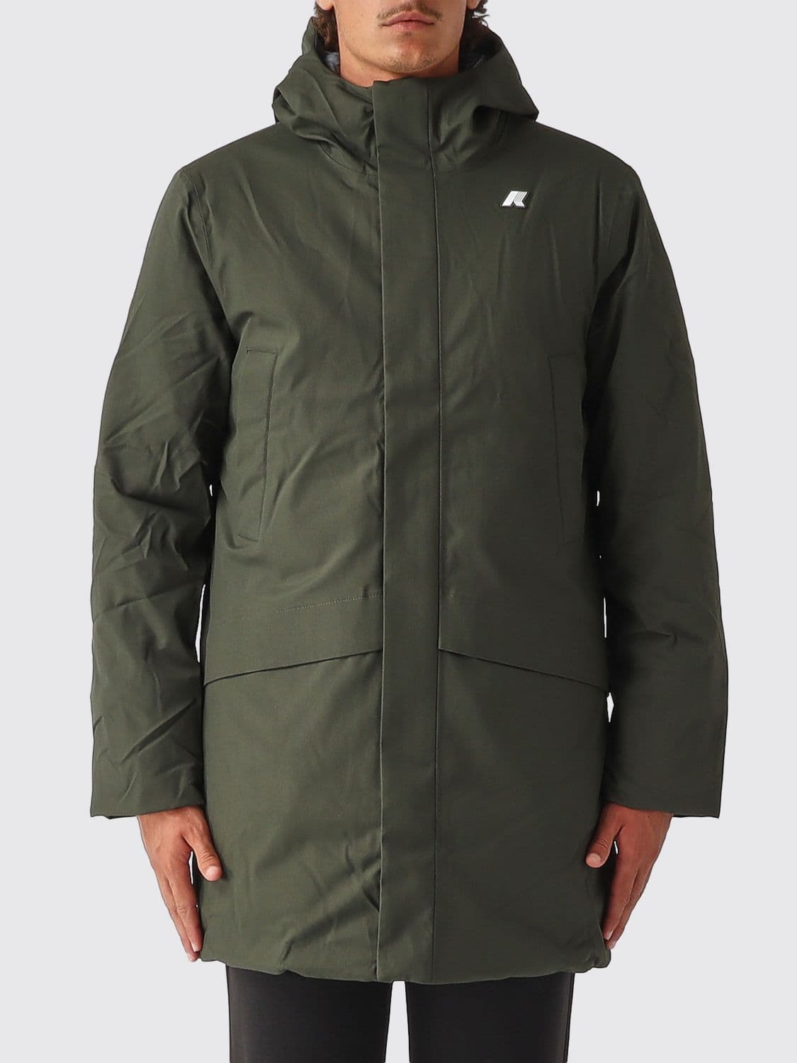 K-Way Knee-Length Waterproof Parka with Hood and PrimaLoft Padding