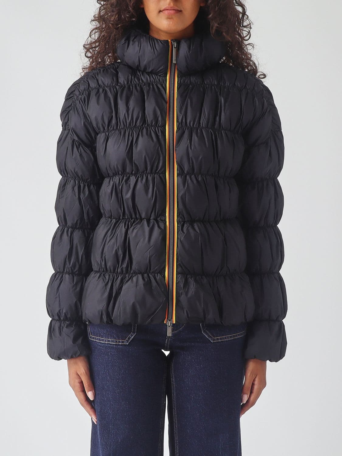 K-Way Frayn Short Waterproof Rayon Puffer Jacket with Funnel Neck
