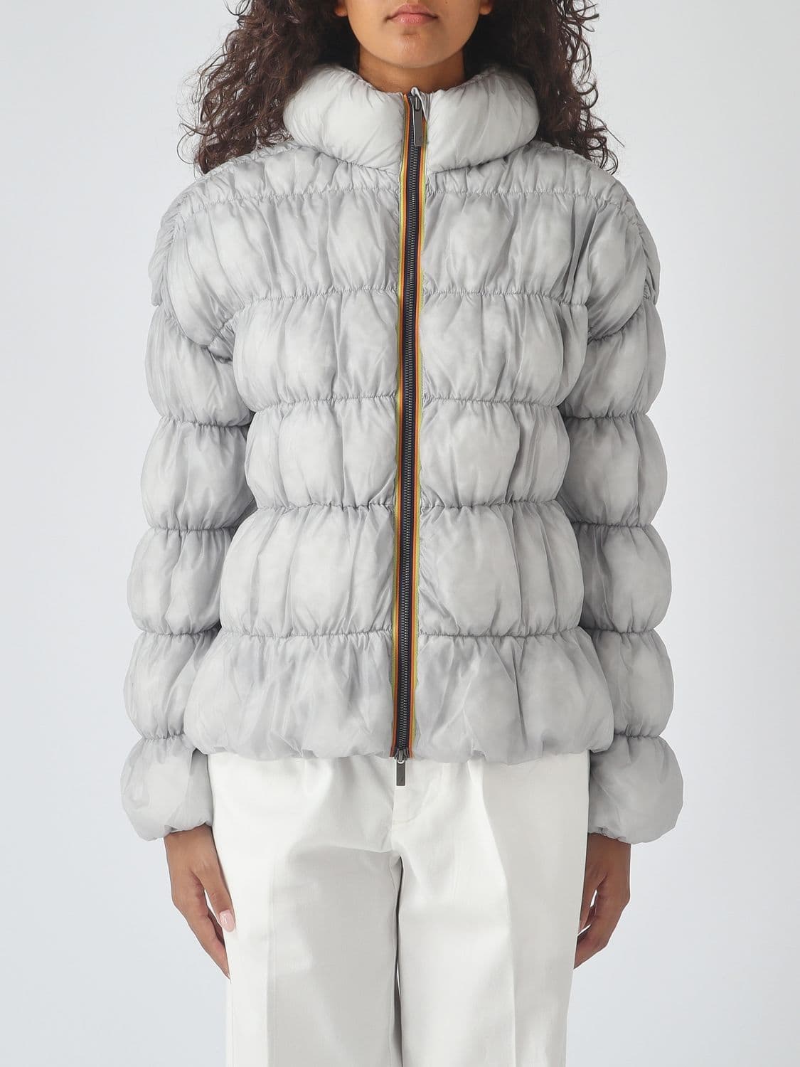 K-Way Frayn Short Waterproof Rayon Puffer Jacket with Funnel Neck