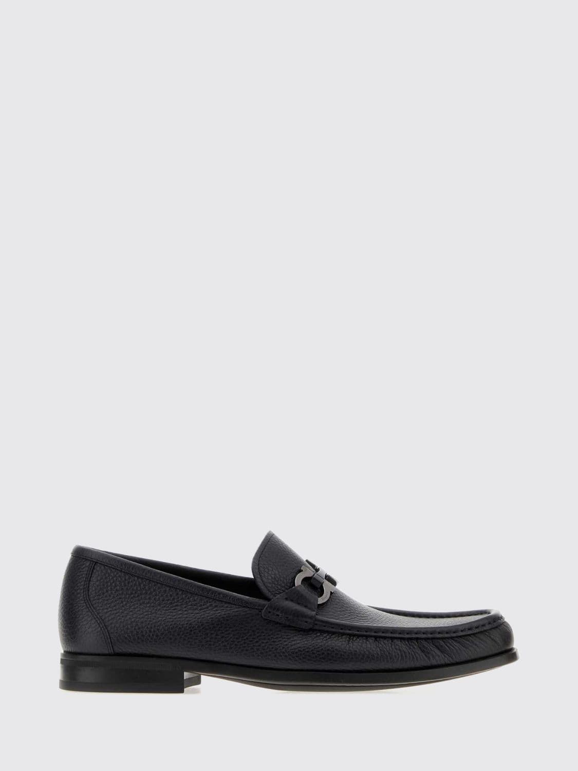 Ferragamo Gancini Penny Loafers in Hammered Leather with Metal Logo