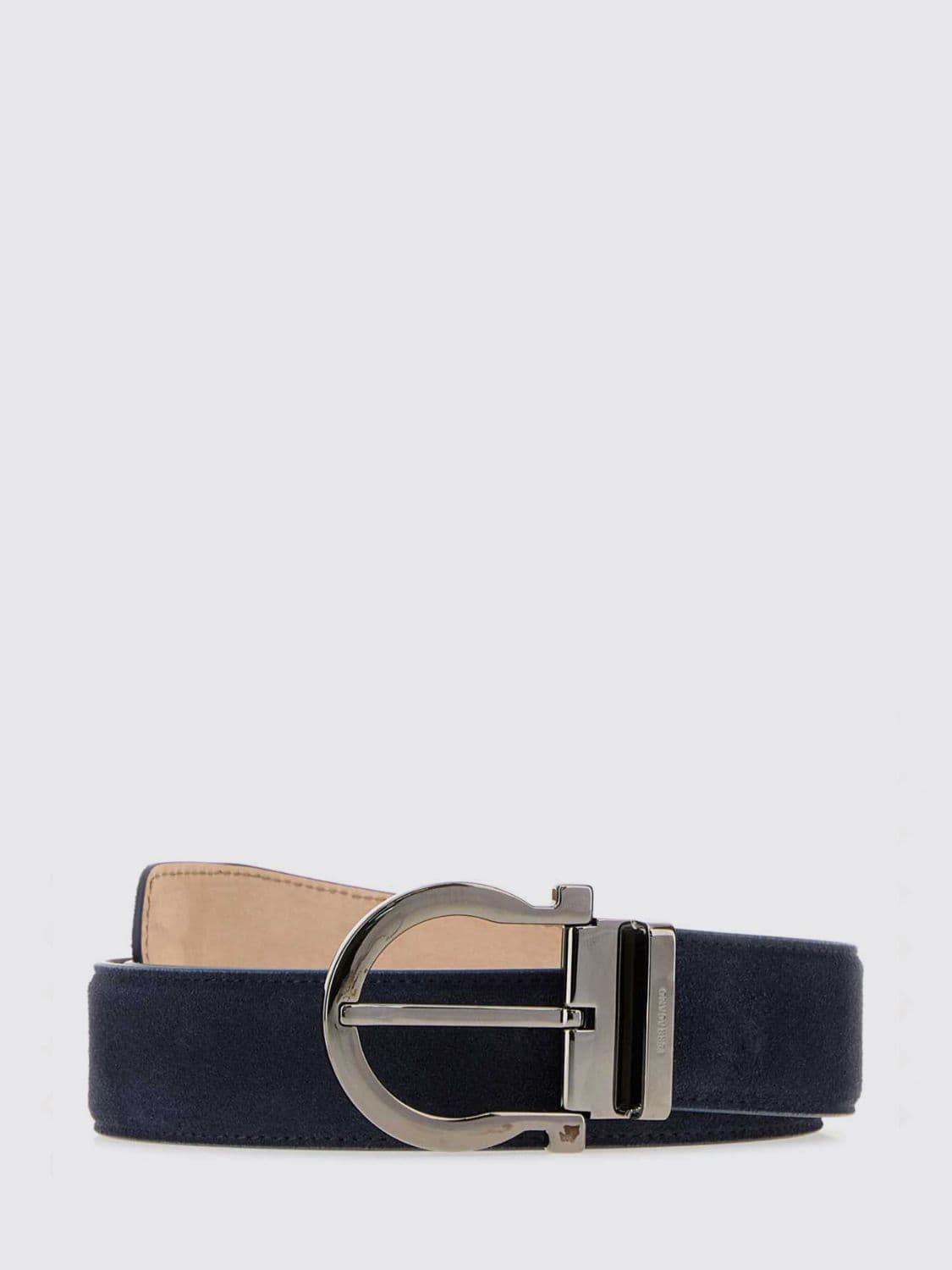 Ferragamo Adjustable Suede Leather Belt with Gancini Buckle