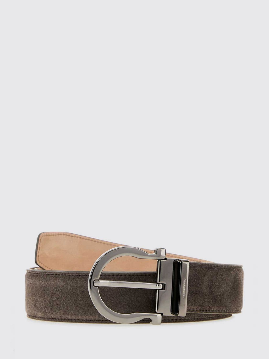 Ferragamo Adjustable Suede Leather Belt with Gancini Buckle