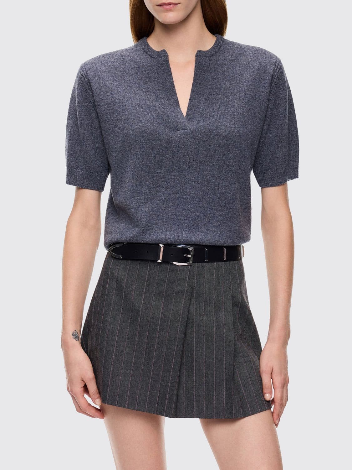 Pinko Wool and Cashmere Crewneck Jumper with Short Puff Sleeves