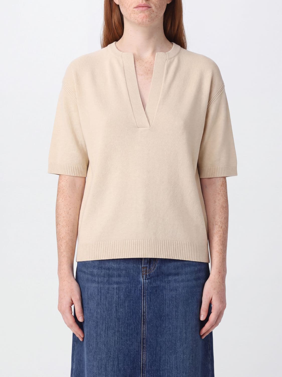 Pinko Wool and Cashmere Crewneck Jumper with Short Puff Sleeves