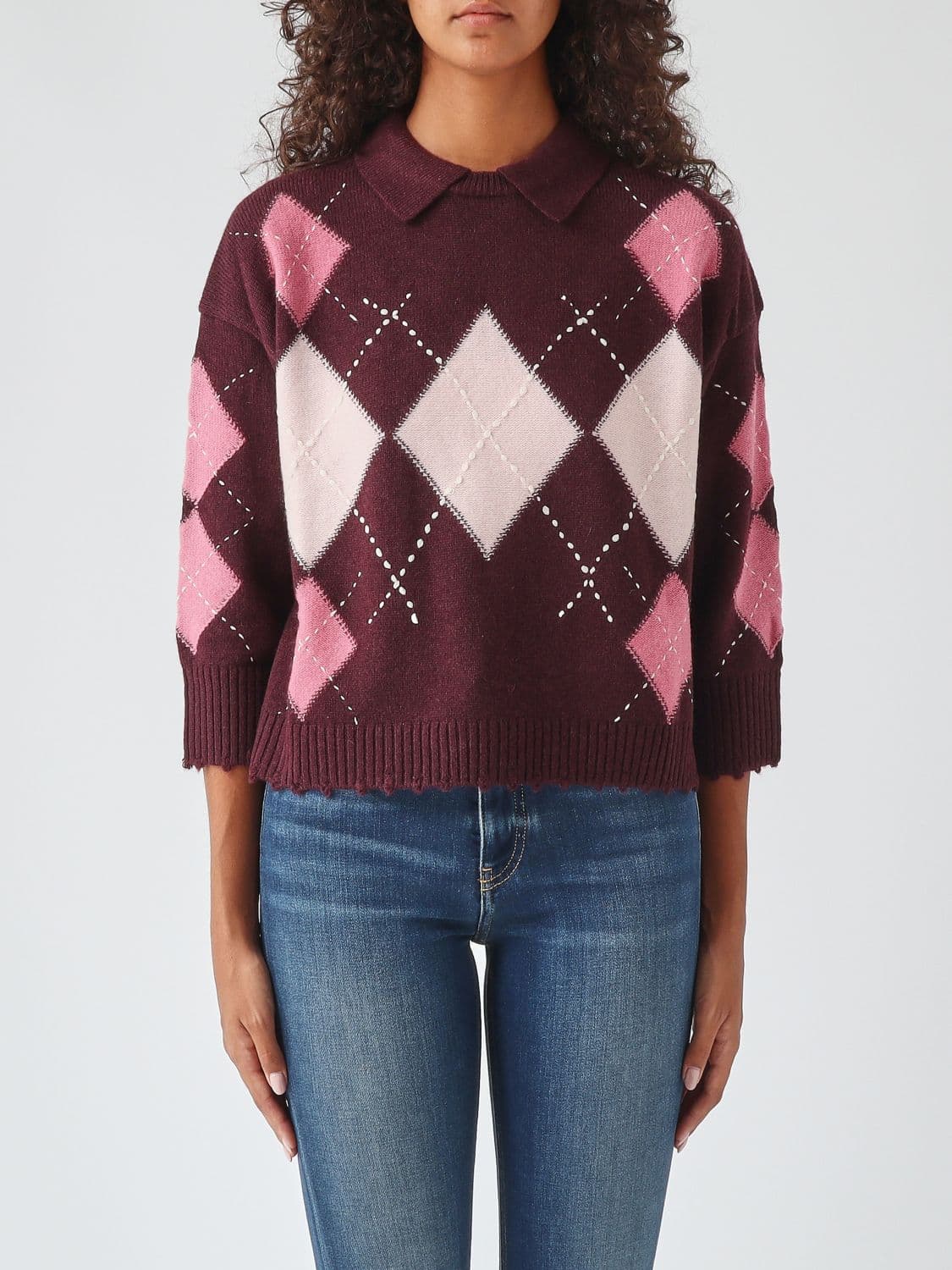 Pinko Argyle Wool and Cashmere Long-Sleeved Polo Jumper